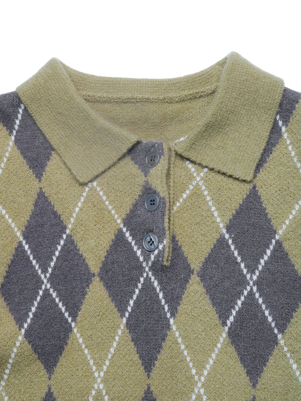 Women V Neck Diamond Check Knitted Pullover Sweater