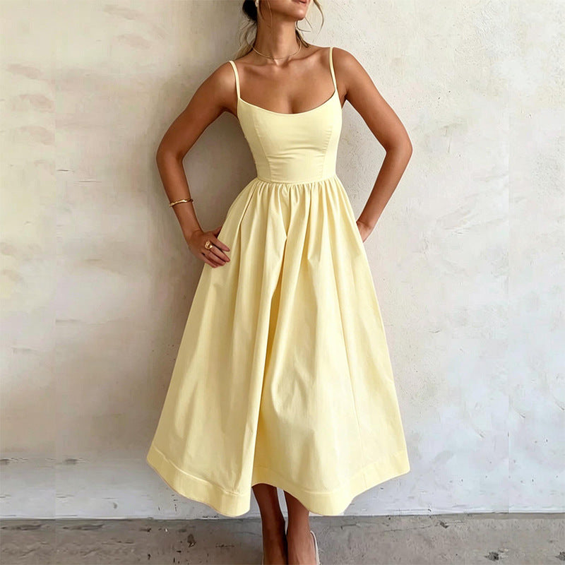 Square-Neck Spaghetti-Strap A-Line Midi Dress